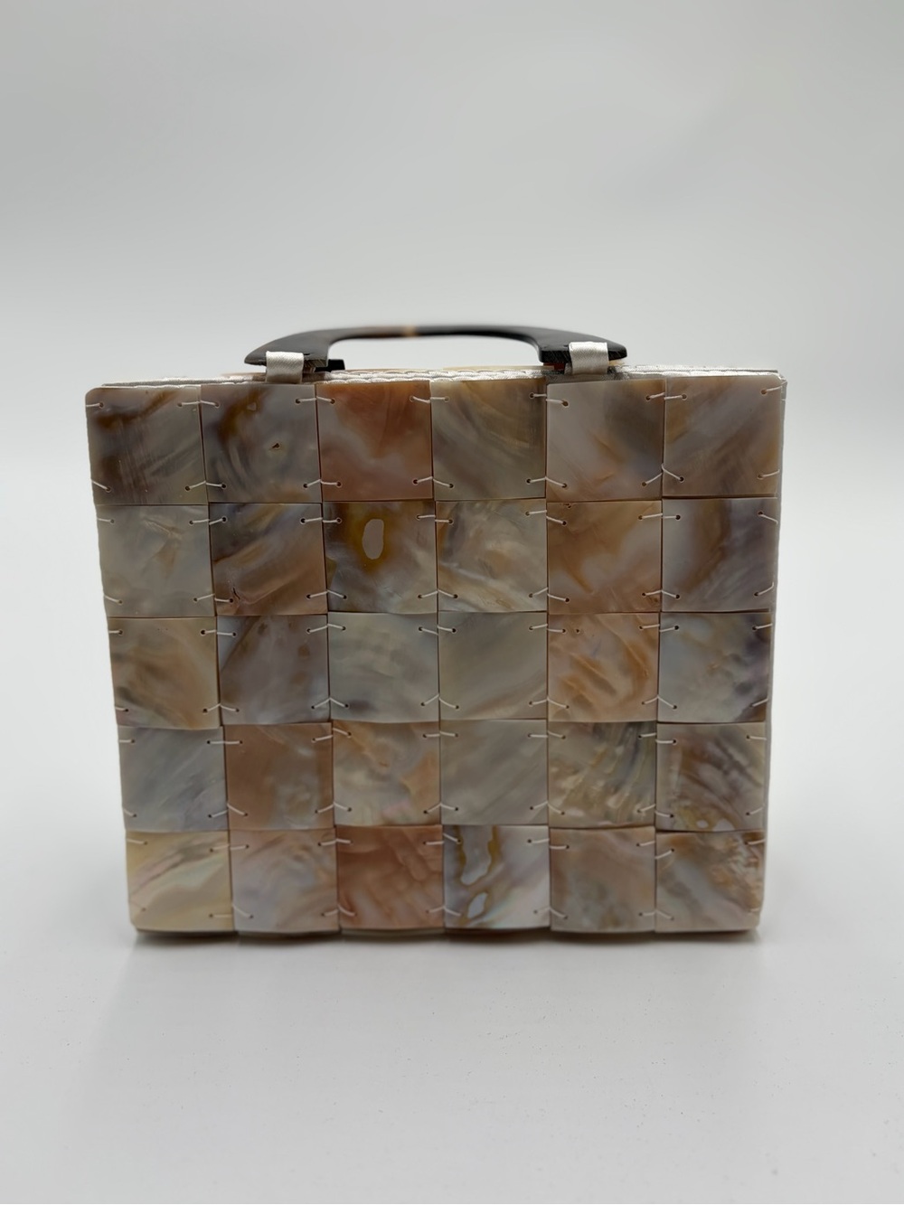 Handmade Shell Mosaic Box Clutch in Natural Pearl Tones